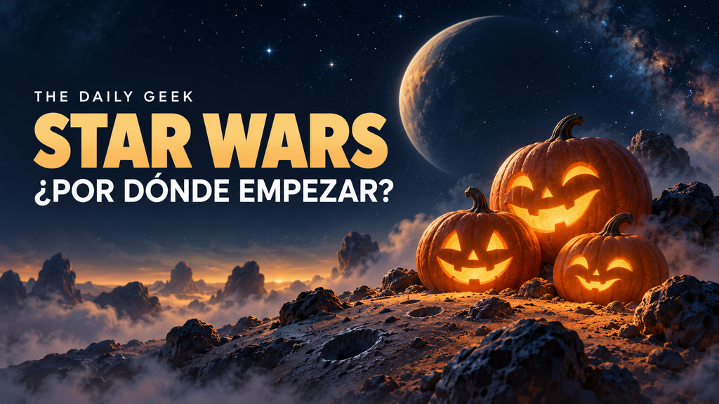 Portada de The Daily Geek: Star Wars, ¿por dónde empezar?, con calabazas en un paisaje espacial.